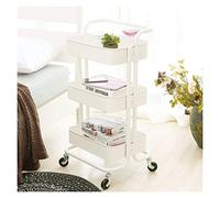 HXFFXHF Carts,Trolley Bedroom Storage Shelf 3-Tier Rolling Cart with Metal Mesh Basket Multi-Purpose Organizer Cart Mass Storage Utility Cart for Office, Kitchen, Bathroom,White,85 * 45 * 35Cm