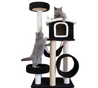HXFFXHF Cat Tree Tower Cat Climbing Frame, Solid Wood Hemp Rattan Cat Frame for Cats, Integrated Cat Tree, with Hammock, for Cats to Play and Sleep(Color:Pink)
