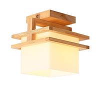 HXFFXHF Creative Wooden Semi-recessed Ceiling Light, Corridor E27 Decorative Chandelier,with Glass Lampshade, Chinese Style Indoor Close to Ceiling Lighting Fixtures, for Living Room,Bedroom