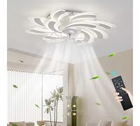 HXFFXHF dc Ceiling Light Fan 80cm Silent 6 Speed Reversible Timer Large Ceiling Fans with Lights, dimmable led Flower Ceiling Fan Chandelier for Living Room Bedroom-Black