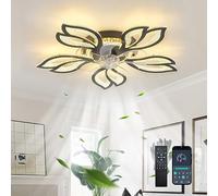 HXFFXHF Design Ceiling Fans with Lights and Remote Control, led dimmable Quiet Ceiling Fans with Lamps, Reversible 6 Speed Timer Flower Chandeliers Ceiling Light for Bedroom-Black