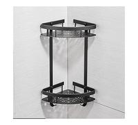 HXFFXHF Exquisite Bathroom Shelves Shower Caddy Two Layer Aluminum Bathroom, Wall Rack With Hooks Shampoo Shower Cosmetic Basket, Home Accessories Bath Shelf Bathroom Shelf Storage (Color : Black)