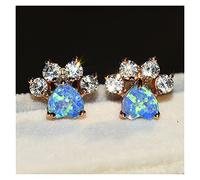 HXFFXHF female white blue opal stone stud rose jewelry boho small dog cat paw claw for women earrings