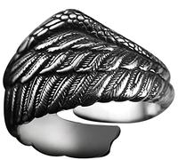 HXFFXHF Finger Ring, 925 Silver Ring Vintage Feather Thai Silver Ring, Men and Women Open Adjustable Ring Personality Fashion Jewelry