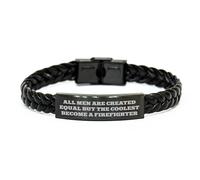 HXFFXHF Firefighter Gifts from Friends, Gifts for Firefighters, Inspirational Braided Leather Bracelet, Unique Christmas Memorable Presents, Small, Leather, no gemstone