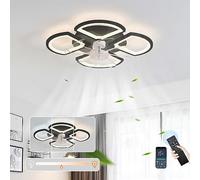 HXFFXHF Flower Ceiling Fans with Lights and Remote Control Modern Chandeliers Ceiling Light Reversible 6 Speed led dimmable Silent Fan Light Ceiling for Living Room Bedroom-Black||50cm