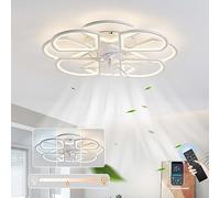 HXFFXHF Flower Ceiling Fans with Lights and Remote Control Modern Chandeliers Ceiling Light Reversible 6 Speed led dimmable Silent Fan Light Ceiling for Living Room Bedroom-Black||50cm