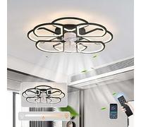 HXFFXHF Flower Ceiling Fans with Lights and Remote Control Modern Chandeliers Ceiling Light Reversible 6 Speed led dimmable Silent Fan Light Ceiling for Living Room Bedroom-Black||50cm