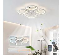 HXFFXHF Flower Ceiling Fans with Lights and Remote Control Modern Chandeliers Ceiling Light Reversible 6 Speed led dimmable Silent Fan Light Ceiling for Living Room Bedroom-Black||50cm