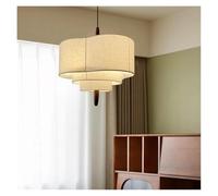 HXFFXHF French Retro Fabric Bedroom Pendant Lights Japanese Style Solid Wood Dining Room Chandelier Lighting Study Lamps(Warm light,D45cm)
