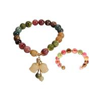 HXFFXHF Girl Products Natural Colored Tourmaline Bracelet, Slim Tourmaline Force Gold Ring,Hand Carved Lily of the Valley Flower Bracelet,Good Luck Bracelets, for Women Gift Gifts