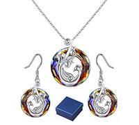 HXFFXHF Girl Products Phoenix Crystal Necklace,for Self - S925 I Survived Because The Fire Inside Me Burns Brighter Than The Fire Around Me Colorful Crystal Phoenix Necklace Earrings (G) Gifts
