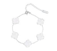 HXFFXHF Girls' jewelry Unique Four Leaf Bracelet for Women Girl Black Green Red Lucky Link Clover Bracelets, Plated Jewelry Christmas Valentine's Day Gifts White, 9.1in, 6.49 inches accessories