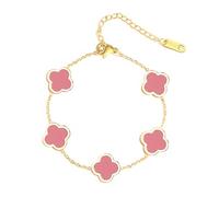 HXFFXHF Girls' jewelry Unique Four Leaf Bracelet for Women Girl White Black Green Red Lucky Link Clover Bracelets, Plated Jewelry Christmas Valentine's Day Gifts (Pink), 6.49 inches accessories
