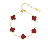 HXFFXHF Girls' jewelry Unique Four Leaf Bracelet for Women White Black Green Red Lucky Link Clover Bracelets, Plated Jewelry Christmas Valentine's Day Gifts accessories