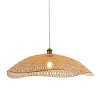 HXFFXHF Hand Woven Bamboo Pendant Light,1-Light Beige Rattan Weaving Ceiling Hanging Light,Bamboo Chandelier for Kitchen Island, Living Room, Bedroom Made in China Produced in China