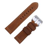 HXFFXHF Handmade Watch Band Accessories Retro Vintage Genuine Crazy Horse Leather 24mm Watchband for Panerai Strap Tang Buckle (Color : Blue Pink, Size : 22mm)