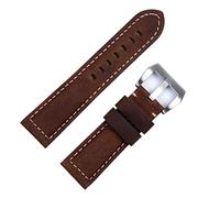 HXFFXHF Handmade Watch Band Accessories Retro Vintage Genuine Crazy Horse Leather 24mm Watchband for Panerai Strap Tang Buckle (Color : Blue Pink, Size : 22mm)