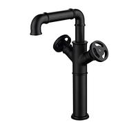 HXFFXHF Industrial Style Matte Black, Solid Brass Two Handles one Hole Basin Bathroom Mixer tap, Vessel Sink Faucet Heavy Duty