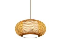 HXFFXHF Japanese Cylindrical Lantern Shape Bamboo Pendant Light Double Paper Lampshade Rattan Chandelier Hand Woven Hanging Lamp Southeast Asian Style Simple Lighting Fixtures Pendant Lamp Made in