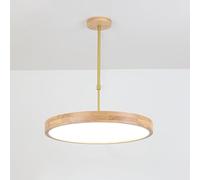 HXFFXHF Japanese Wooden Round Led Light Fixtures for Dining Room, Retractable Chandelier Ultra-Thin Wood Pendant Lighting with Acrylic Lampshade