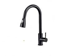 HXFFXHF Kitchen Faucets Silver Single Handle Pull Out Kitchen Tap Single Hole Handle Swivel 360 Degree Water Mixer Tap(Black1)