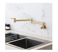 HXFFXHF Kitchen Tap Brass Kitchen Faucet 360°Rotation Kitchen Sink Mixer Foldable Double Handle Kitchen Mixer Tap Cold Water Only Wall Installation,Brushed Gold