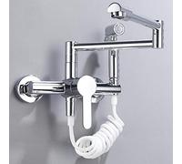 HXFFXHF Kitchen Tap Wall Mounted Kitchen Taps Kitchen Faucet Kitchen Sink Taps Foldable Hot and Cold Universal Rotation with Spray Gun Kitchen Mixer Tap-Chrome