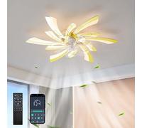 HXFFXHF led dimmable Ceiling Fans with Lights and Remote Control, 6 Speed Reversible Silent Fan Light Ceiling, dc Motor Flower Chandeliers Ceiling Light for Bedroom Living Room-Silver