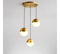 HXFFXHF Light 3-Light Hanging Chandelier, Glass Strip Base E27 Socket Globe Shade Lights Brass Drop Ceiling Lamps for Kitchen Island Bedroom Foyer(3-Lamps)