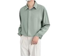 HXFFXHF Men's Dress Shirts Long Sleeve Button Down Shirt Draped Fit Wrinkle-Free Korean Style Business Casual