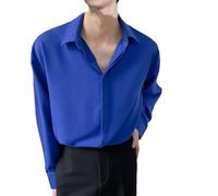 HXFFXHF Men's Dress Shirts Long Sleeve Button Down Shirt Draped Fit Wrinkle-Free Korean Style Business Casual