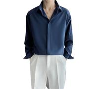 HXFFXHF Men's Dress Shirts Long Sleeve Button Down Shirt Draped Fit Wrinkle-Free Korean Style Business Casual