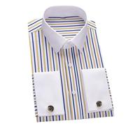 HXFFXHF Men's Dress Shirts Long Sleeve French Cuff Shirt Slim Fit Striped Collar Wrinkle-Free Formal Office Top