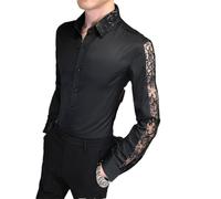 HXFFXHF Men's Dress Shirts Long Sleeve Lace Detail Shirt Wrinkle-Free Slim Fit Formal Casual Business Wear Top