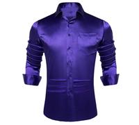 HXFFXHF Men's Dress Shirts Long Sleeve Satin Style Shirt Button Down Wrinkle-Free Social Office Business Formal