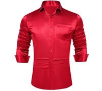 HXFFXHF Men's Dress Shirts Long Sleeve Satin Style Shirt Button Down Wrinkle-Free Social Office Business Formal