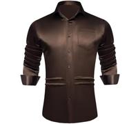HXFFXHF Men's Dress Shirts Long Sleeve Satin Style Shirt Button Down Wrinkle-Free Social Office Business Formal