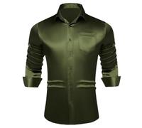 HXFFXHF Men's Dress Shirts Long Sleeve Satin Style Shirt Button Down Wrinkle-Free Social Office Business Formal