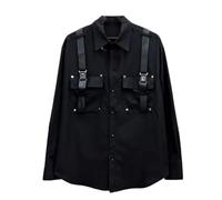 HXFFXHF Men's Dress Shirts Long Sleeve Strap Detail Shirt Wrinkle-Free Loose Fit Irregular Casual Business Wear