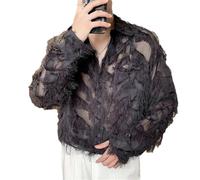 HXFFXHF Men's Dress Shirts Long Sleeve Tassel Lapel Shirt Wrinkle-Free Button Down Korean Business Casual Blouse