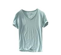 HXFFXHF Mens V Neck T-Shirt Slim Fit Solid Color Short Sleeve Top Essential Casual Basic Tee for Men