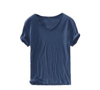 HXFFXHF Mens V Neck T-Shirt Slim Fit Solid Color Short Sleeve Top Essential Casual Basic Tee for Men