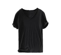 HXFFXHF Mens V Neck T-Shirt Slim Fit Solid Color Short Sleeve Top Essential Casual Basic Tee for Men