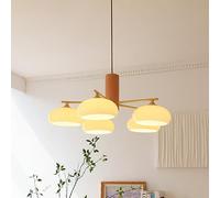 HXFFXHF Mid Century Modern Chandelier Wood Milk Glass Ceiling Pendant Light Vintage Rustic Hanging Lamp Large Round Farmhouse Chandeliers for Dining Room Living Room Bedroom Kitchen Bar