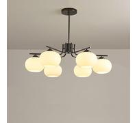 HXFFXHF Mid Century Modern Milk Glass Chandelier Chrome Flush Mount Chandelier Farmhouse Black White Ceiling Light Gold Ball Pendant Light for Bedroom Dining Room Kitchen Living Room