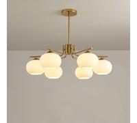 HXFFXHF Mid Century Modern Milk Glass Chandelier Chrome Flush Mount Chandelier Farmhouse Black White Ceiling Light Gold Ball Pendant Light for Bedroom Dining Room Kitchen Living Room