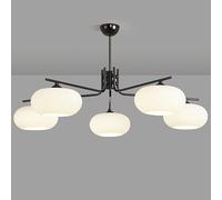 HXFFXHF Mid Century Modern Milk Glass Chandelier Chrome Flush Mount Chandelier Farmhouse Black White Ceiling Light Gold Ball Pendant Light for Bedroom Dining Room Kitchen Living Room