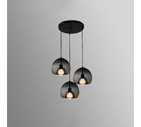 HXFFXHF Mid Century Modern Pendant Chandelier 3-Lights Single Hanging Lamp Kitchen Island Metal Large Black Grey Amber Gold Glass Globe Ceiling Pendant Light for Dining Room Bedroom Restaurant