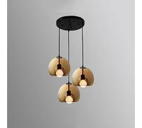 HXFFXHF Mid Century Modern Pendant Chandelier 3-Lights Single Hanging Lamp Kitchen Island Metal Large Black Grey Amber Gold Glass Globe Ceiling Pendant Light for Dining Room Bedroom Restaurant